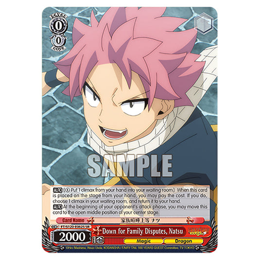 Down for Family Disputes, Natsu FT/S120-E062S card from the Weiss Schwarz set Fairy Tail 100 Years Quest