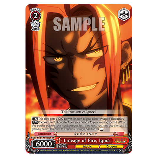 Lineage of Fire, Ignia FT/S120-E070S card from the Weiss Schwarz set Fairy Tail 100 Years Quest