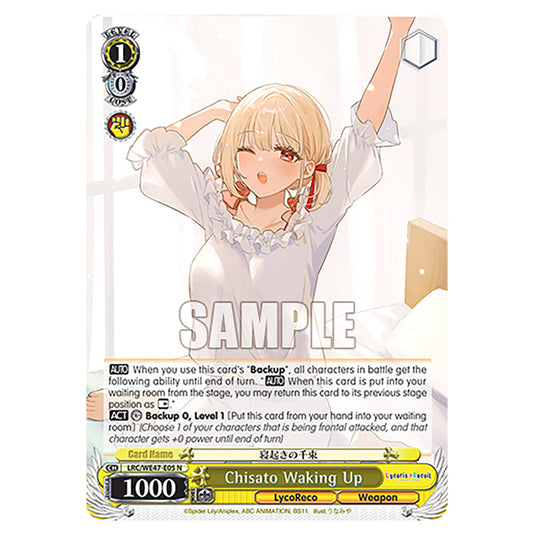 Chisato Waking Up Character card from the Weiss Schwarz set Lycoris Recoil - Premium Booster LRC/WE47-E05