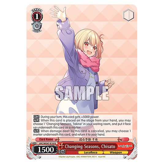 Changing Seasons, Chisato Character card from the Weiss Schwarz set Lycoris Recoil - Premium Booster LRC/WE47-E18