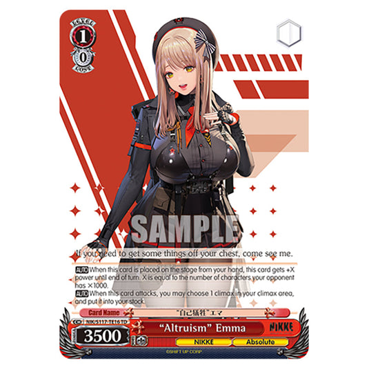 Character NIK/S117-TE16 card from the Weiss Schwarz set GODDESS OF VICTORY: NIKKE