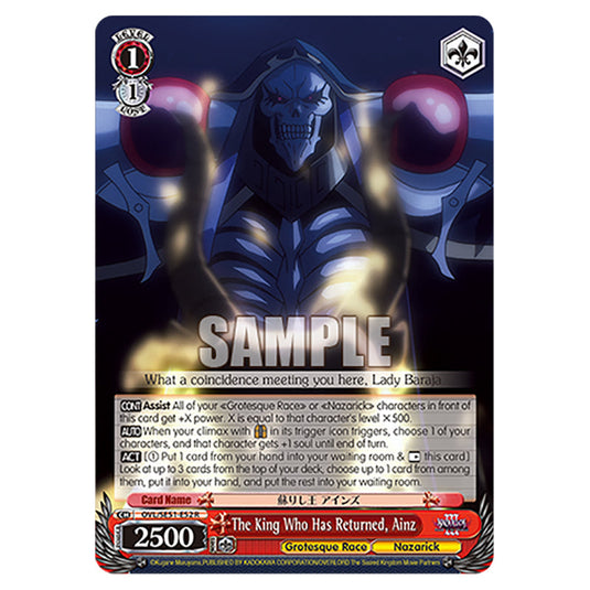 The King Who Has Returned, Ainz OVL/SE51-E52 card from the Weiss Schwarz set Nazarick: Tomb of the Undead Vol.3