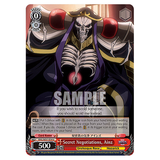 Secret Negotiations, Ainz OVL/SE51-E54 card from the Weiss Schwarz set Nazarick: Tomb of the Undead Vol.3