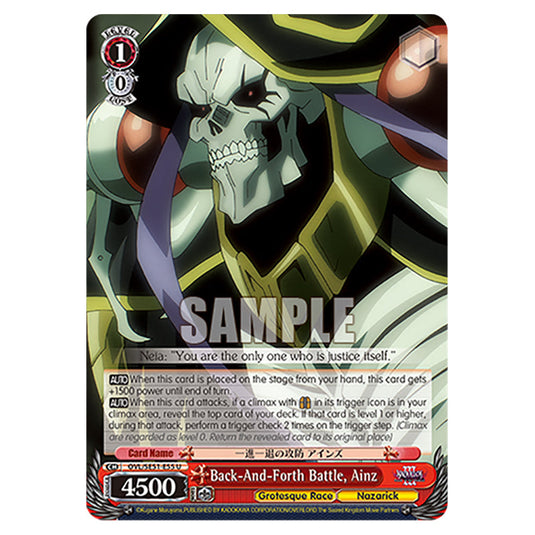 Back-And-Forth Battle, Ainz OVL/SE51-E55 card from the Weiss Schwarz set Nazarick: Tomb of the Undead Vol.3