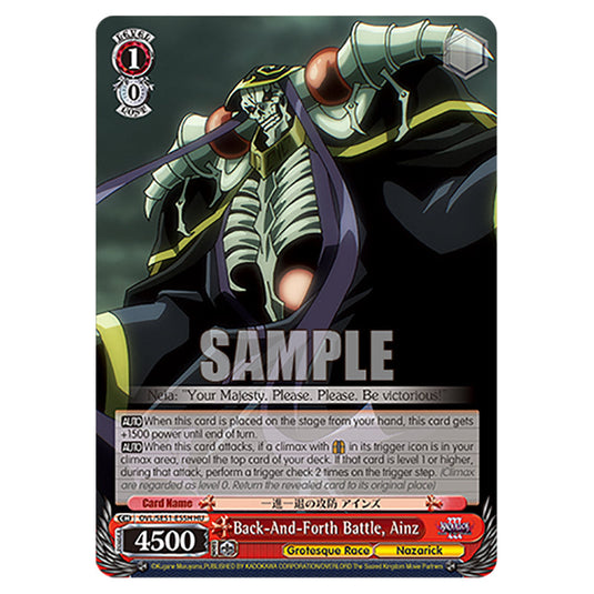 Back-And-Forth Battle, Ainz OVL/SE51-E55H card from the Weiss Schwarz set Nazarick: Tomb of the Undead Vol.3