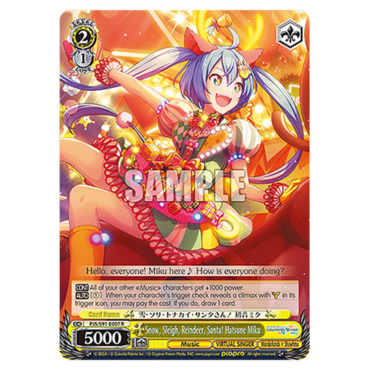 Snow, Sleigh, Reindeer, Santa! Hatsune Miku PJS/S91-E007 card from the Weiss Schwarz set Hatsune Miku: Colourful Stage!