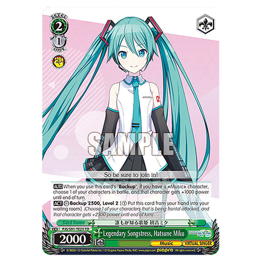 Legendary Songstress, Hatsune Miku PJS/S91-TE23 card from the Weiss Schwarz set Hatsune Miku: Colourful Stage!