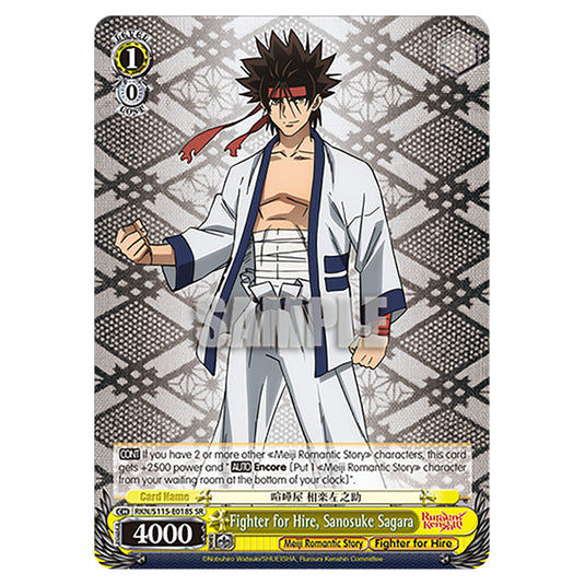 Fighter for Hire, Sanosuke Sagara RKN/S115-E018S card from the Weiss Schwarz set Rurouni Kenshin