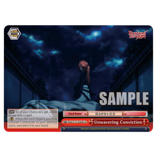 Unwavering Conviction RKN/S115-E069b card from the Weiss Schwarz set Rurouni Kenshin