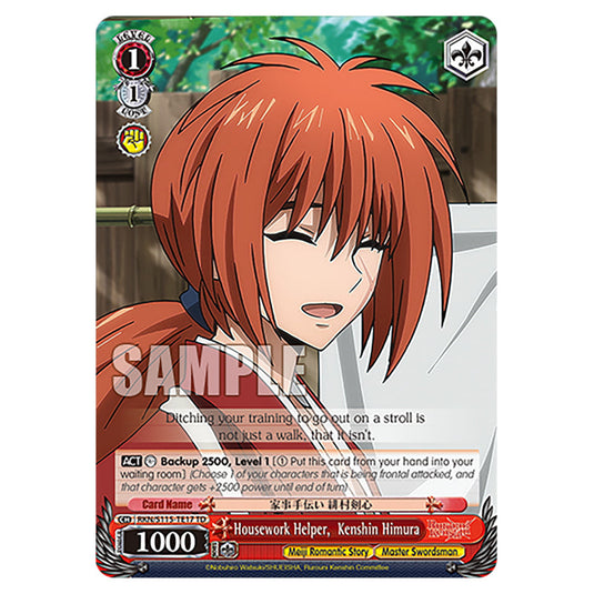Housework Helper, Kenshin Himura RKN/S115-TE17 card from the Weiss Schwarz set Rurouni Kenshin