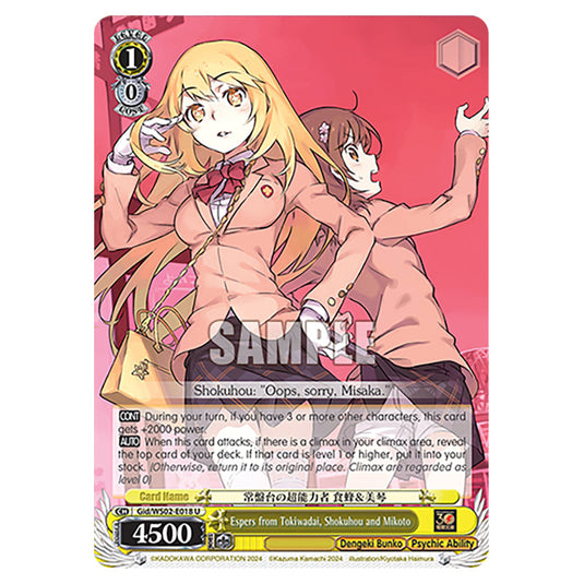 Espers from Tokiwadai, Shokuhou and Mikoto Gid/WS02-E018 card from the Weiss Schwarz set Dengeki Bunko