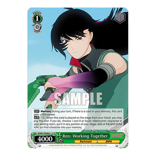 Ren: Working Together RWBY/WXE01-17 card from the Weiss Schwarz set RWBY Volume 4