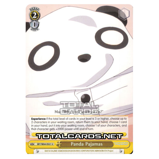 Weiss Schwarz - Rascal Does Not Dream of Bunny Girl Senpai - Panda Pajamas (Uncommon) SBY/W64-E021