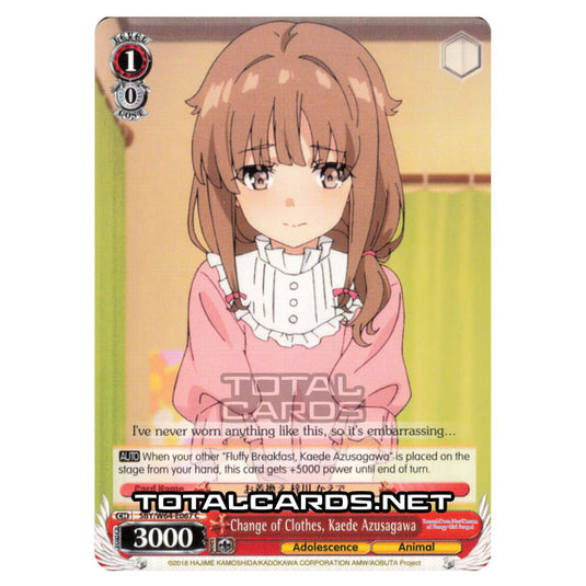 Weiss Schwarz - Rascal Does Not Dream of Bunny Girl Senpai - Change of Clothes, Kaede Azusagawa (Common) SBY/W64-E067