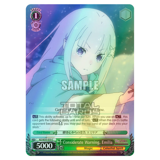 Weiss Schwarz - Re:ZERO - Starting Life in Another World - The Frozen Bond - Considerate Warning, Emilia (C) RZ/SE35-E33 (Foil)