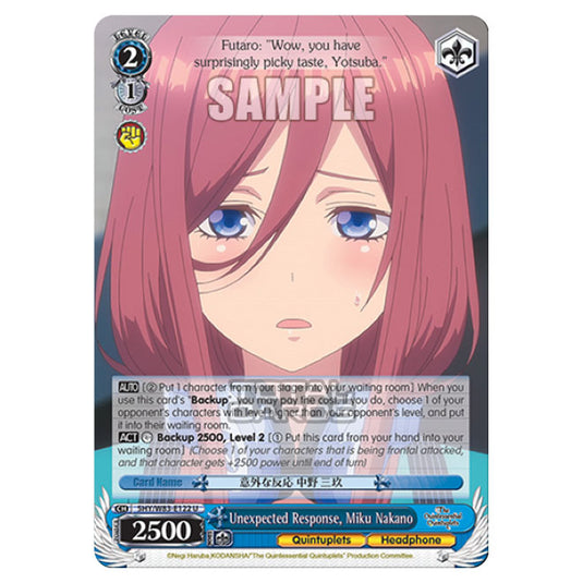 Weiss Schwarz - The Quintessential Quintuplets - Unexpected Response, Miku Nakano (U) 5HY/W83-E122