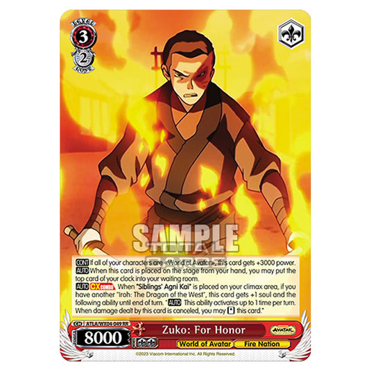 Weiss Schwarz - Avatar - The Last Airbender - Zuko: For Honor (RR) ATLA/WX04-049