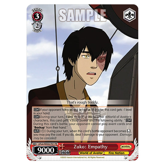 Weiss Schwarz - Avatar - The Last Airbender - Zuko: Empathy (PR) ATLA/WX04-P01