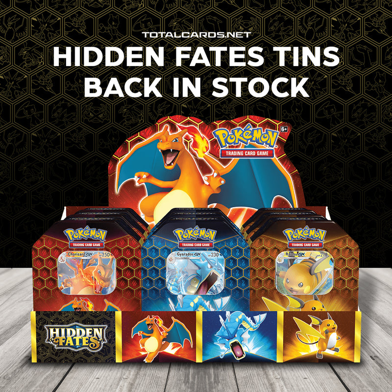 pokmon trading card game hidden fates tin TCG Charizard 4x Lot or the crackling electricity of Raichu Pokmon Hidden Fates Tin Gyarados-GX