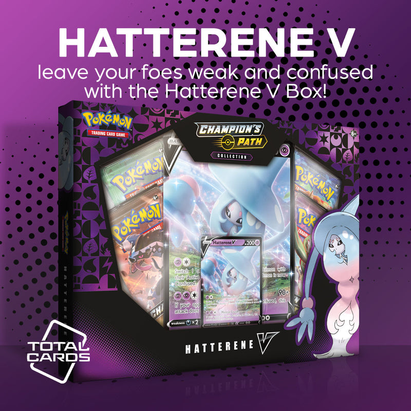 Evolve your deck with the Hatterene V box!