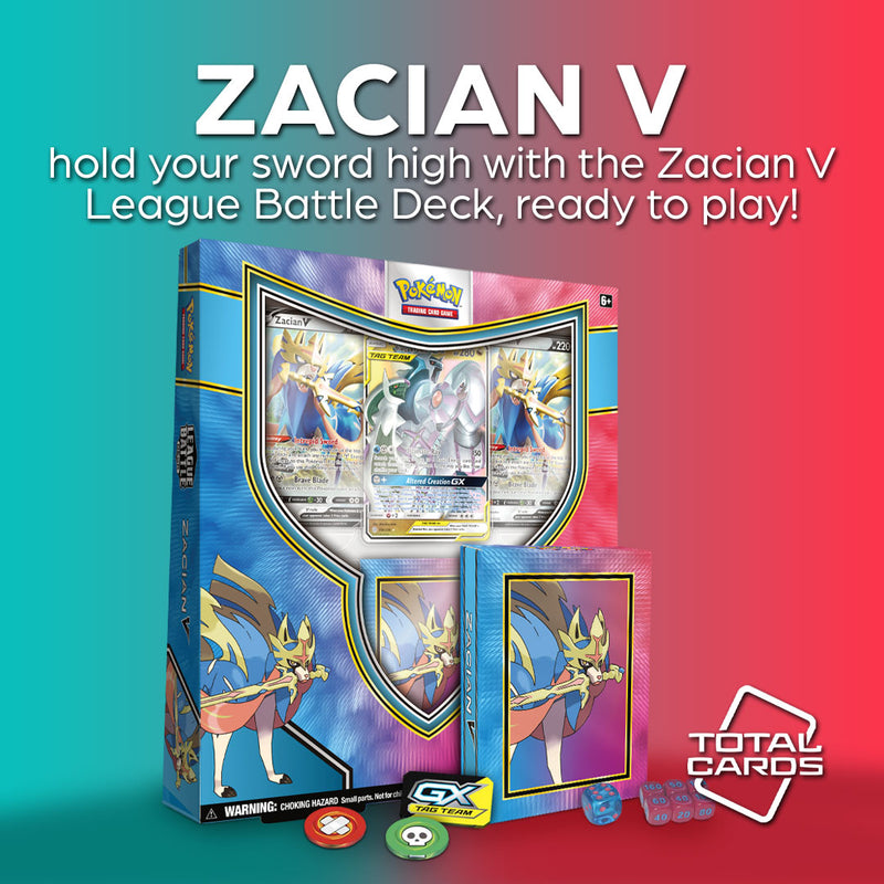 Join the world of Pokemon with the Zacian V League Battle Deck!