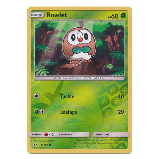 Pokemon - Sun & Moon - Base Set - (Reverse Holo) - Rowlet - 9/149