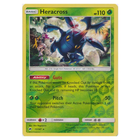 Pokemon - Sun & Moon - Burning Shadows - Heracross (Reverse Holo) - 11/147