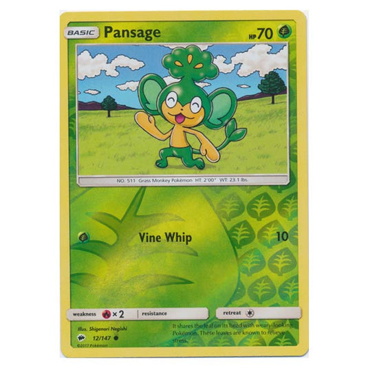 Pokemon - Sun & Moon - Burning Shadows - Pansage (Reverse Holo) - 12/147