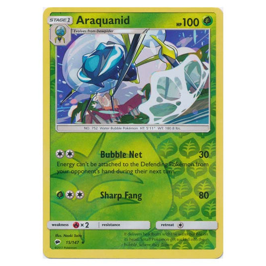 Pokemon - Sun & Moon - Burning Shadows - Araquanid (Reverse Holo) - 15/147