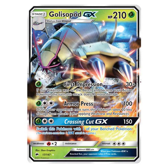 Pokemon - Sun & Moon - Burning Shadows - Golisopod-GX - 17/147