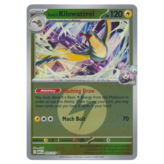 Pokemon - Mega Evolution - Ascended Heroes - Energy Reverse Holo - Iono's Kilowattrel - 072/217