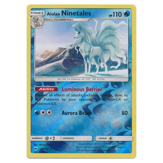 Pokemon - Sun & Moon - Burning Shadows - Alolan Ninetales (Reverse Holo) - 28/147