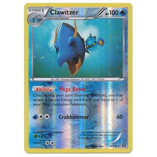 Pokemon - XY - Steam Siege - (Reverse Holo) Clawitzer - 34/114