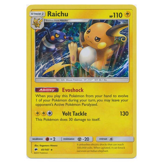 Pokemon - Sun & Moon - Burning Shadows - Raichu - 41/147