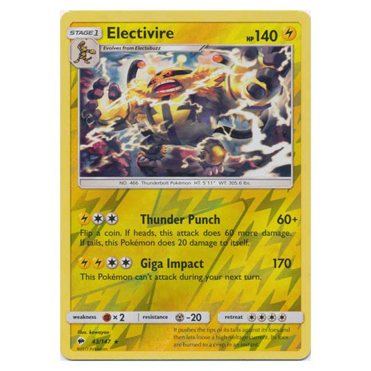 Pokemon - Sun & Moon - Burning Shadows - Electivire (Reverse Holo) - 43/147