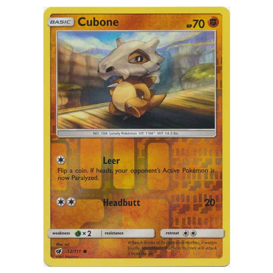 Pokemon - Sun & Moon - Crimson Invasion - (Reverse Holo) - Cubone - 52/111