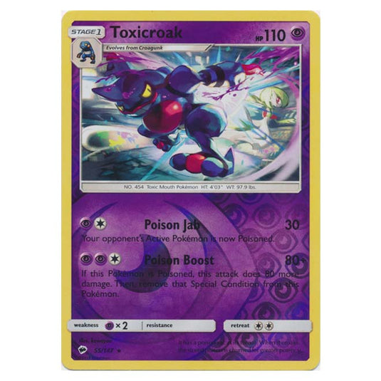 Pokemon - Sun & Moon - Burning Shadows - Toxicroak (Reverse Holo) - 55/147