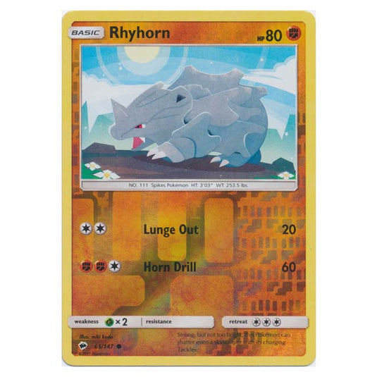 Pokemon - Sun & Moon - Burning Shadows - Rhyhorn (Reverse Holo) - 65/147