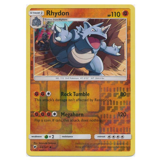 Pokemon - Sun & Moon - Burning Shadows - Rhydon (Reverse Holo) - 66/147