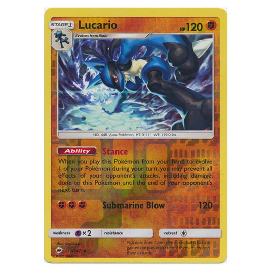 Pokemon - Sun & Moon - Burning Shadows - Lucario (Reverse Holo) - 71/147