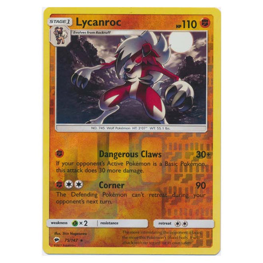 Pokemon - Sun & Moon - Burning Shadows - Lycanroc (Reverse Holo) - 75/147