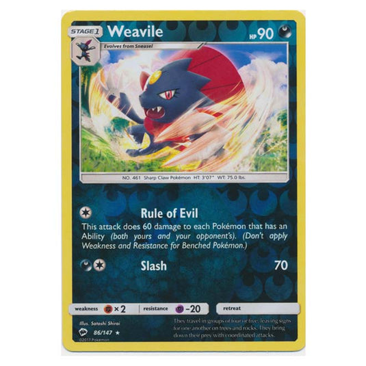 Pokemon - Sun & Moon - Burning Shadows - Weavile (Reverse Holo) - 86/147