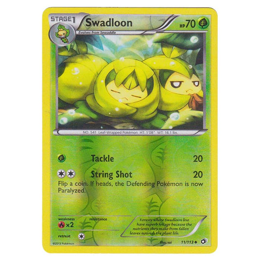 Pokemon - Black & White - Legendary Treasures - (Reverse Holo) Swadloon - 11/113