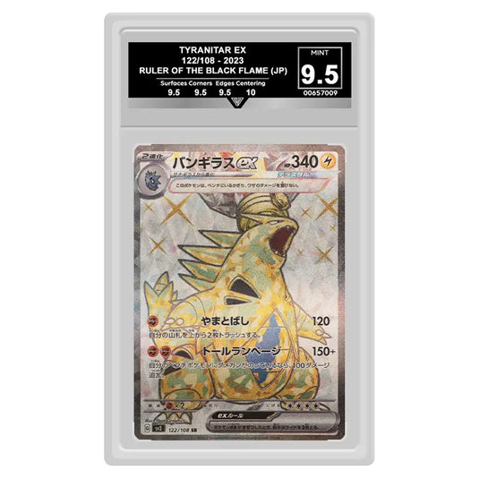 Pokemon - Scarlet & Violet - Ruler of the Black Flame - Tyranitar ex - 122/108 (Get Graded Label 9.5 Graded Slab)