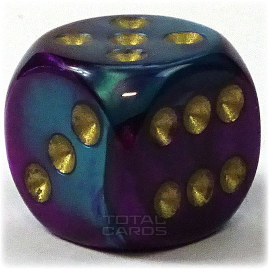 Chessex - Gemini 16mm D6 w/pips - Purple-Teal w/Gold