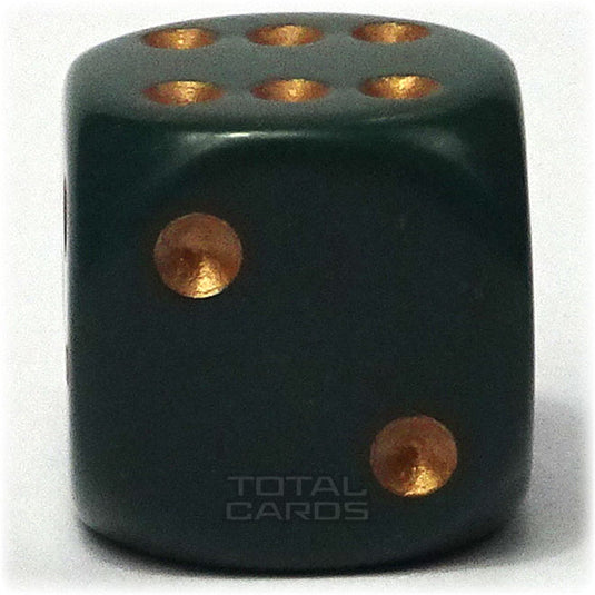 Chessex - Opaque 16mm D6 w/pips - Dusty Green w/Gold