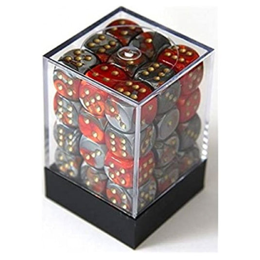 Chessex Gemini 12mm d6 Dice Blocks with pips Dice Blocks (36 Dice) - Orange-Steel w/Gold