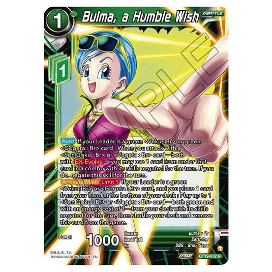 Dragon Ball Super - Fighter's Ambition - Bulma, a Humble Wish - BT19-072