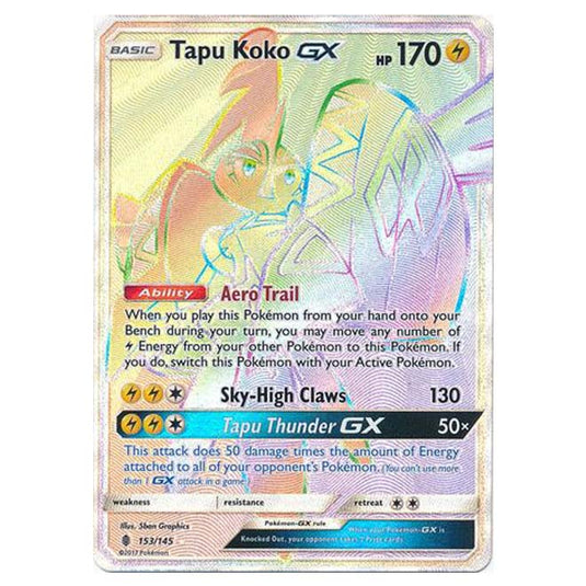 Pokemon - Sun & Moon - Guardians Rising - Tapu Koko-GX (Hyper Rare) - 153/145