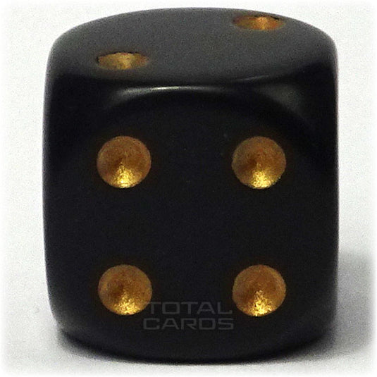 Chessex - Opaque 16mm D6 w/pips - Black w/Gold